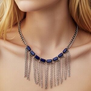 Silver and Blue Fringe Necklace